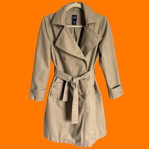 00's vintage khaki 100% cotton double breasted trench y2k coat jacket SMALL gap